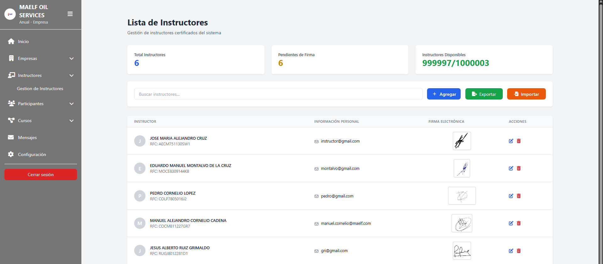 Lista de cursos registrados con sus temarios y competencias.